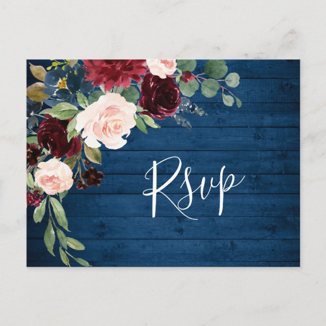 Bröllopet OSA Burgundy Navy Blue  Watercolor Vykort (Framsida)