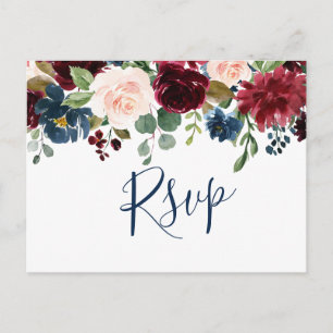 Bröllopet OSA Burgundy Navy Blue Watercolor Vykort
