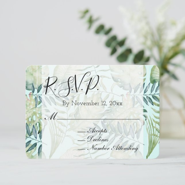 Bröllopet OSA chic Mint Tropical Grönt Lövs Tilläggskort (Stående Fram)