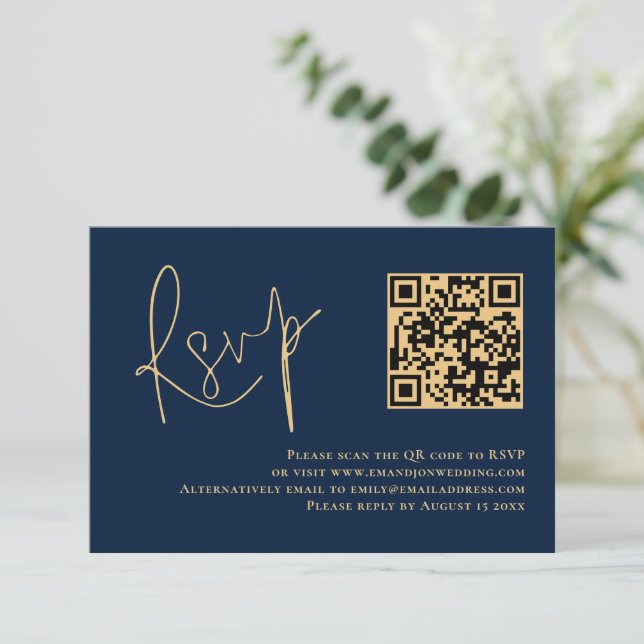 Bröllopet OSA Classy Guld Script Navy Blue QR Code (Stående Fram)