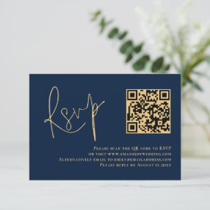 Bröllopet OSA Classy Guld Script Navy Blue QR Code Kort