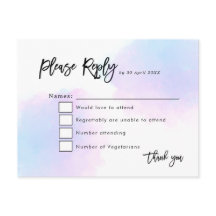 Bröllopet OSA elegant Blue/Lilac Watercolor/Script