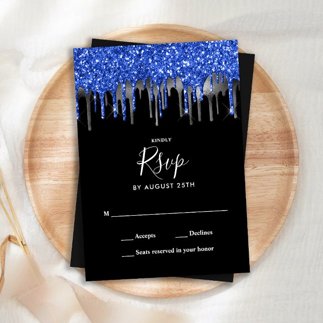 Bröllopet OSA elegant Blue Silver Glitter Drives Anteckningskort (Skapare uppladdad)