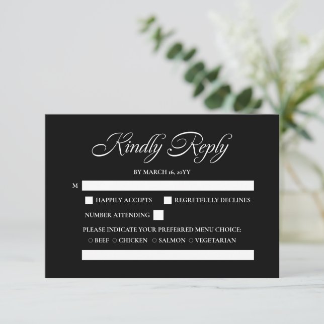 Bröllopet OSA elegant Minimalist Calligraphy Black (Stående Fram)