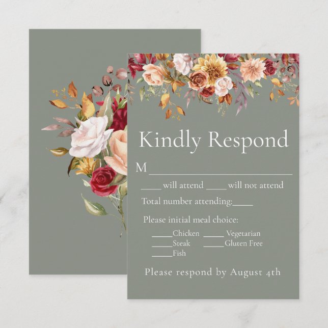 Bröllopet OSA Fall Foliage Autumn Sage Grönt Kort (Fram/baksida)