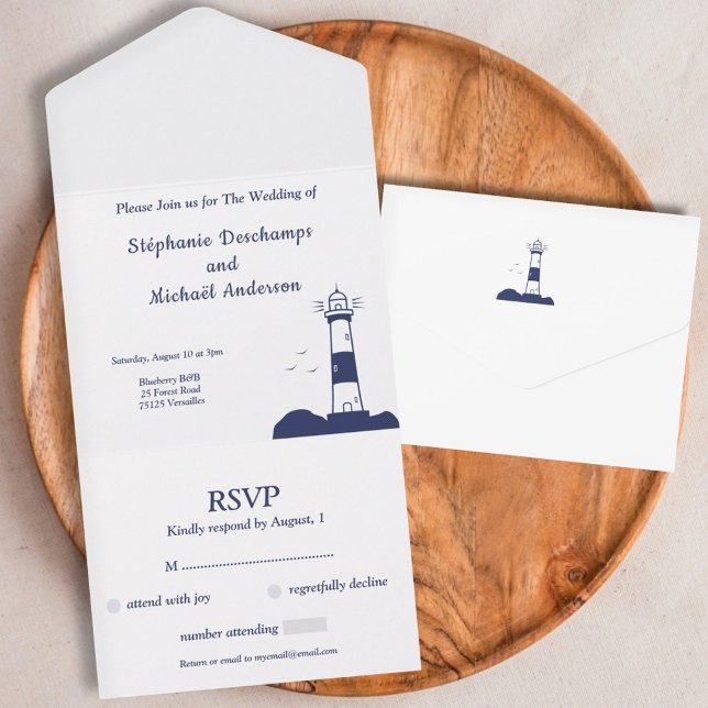 Bröllopet OSA fyr (Lighthouse Wedding RSVP All In One Invitation)