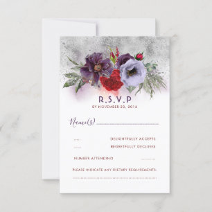 Bröllopet OSA Lavender Plum och Burgundy Blommigt Kort