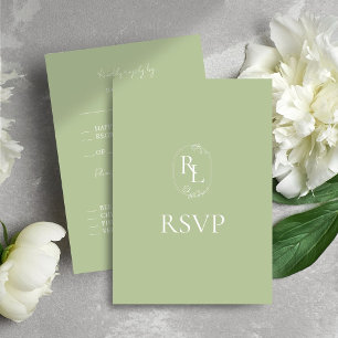 Bröllopet OSA Mint Grönt & White Blommigt Monogram Kort