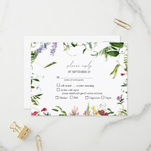Bröllopet OSA Modern Summer Wildblommor Watercolor Inbjudan Vykort
