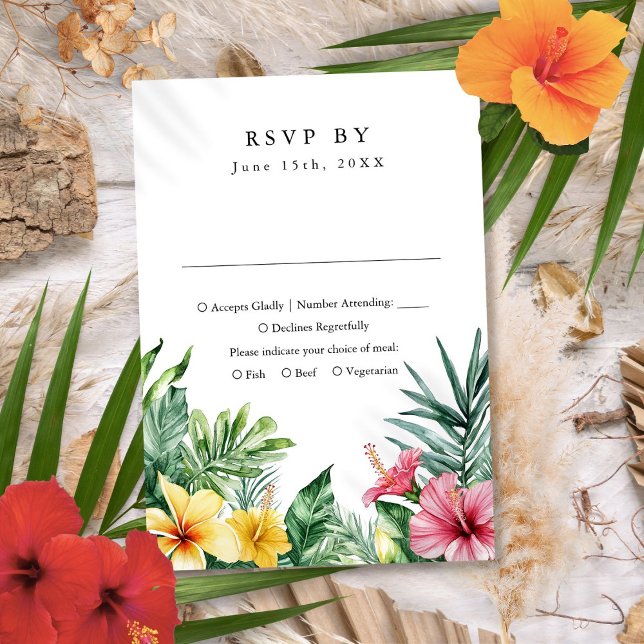 Bröllopet OSA Modern Tropical Flowers Watercolor (Modern Watercolor Tropical Flowers Wedding RSVP)
