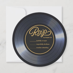Bröllopet OSA Retro Vinyl Record Black Inbjudningar