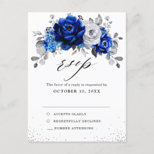 Bröllopet OSA royal Blue White Silver Blommigt Vykort