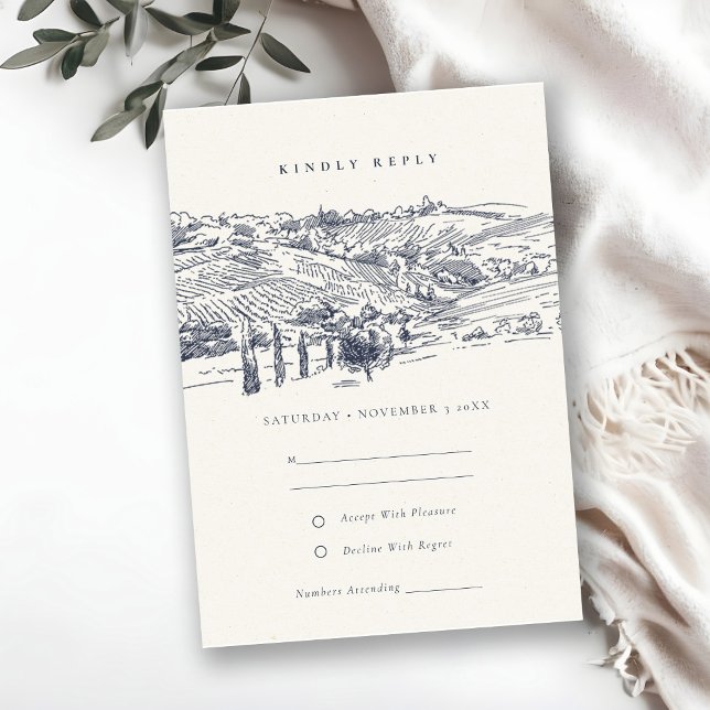 Bröllopet OSA Rustic Navy Winery Mountain Sketch Tilläggskort (Skapare uppladdad)