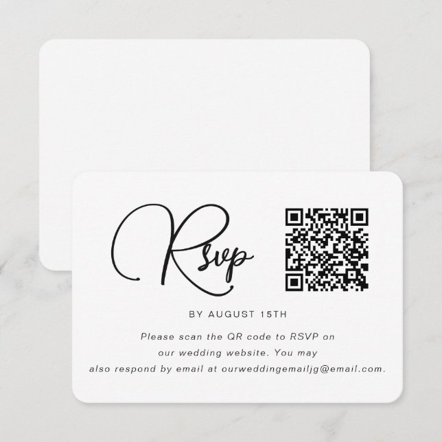 Bröllopet OSA trendig svartvitt med QR-kod (Fram/baksida)
