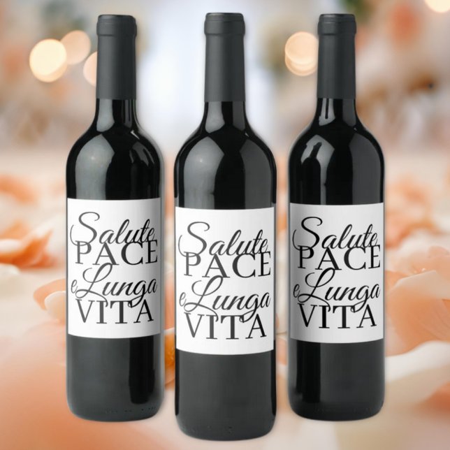 Bröllopet Salute, Pace, e Lunga Vita  Vinflaska Etikett (Salute, Pace, e Lunga Vita Italian Heritage Saying (Health, Peace and Long Life) Wedding Wine Label)