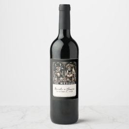 BRÖLLOPET Tarot Skelett Brud & Brudgum  Vinflaska Etikett