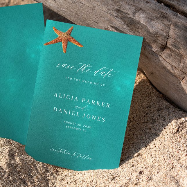 Bröllopet till sommarhavets stranddestination spara datumet (Skapare uppladdad)