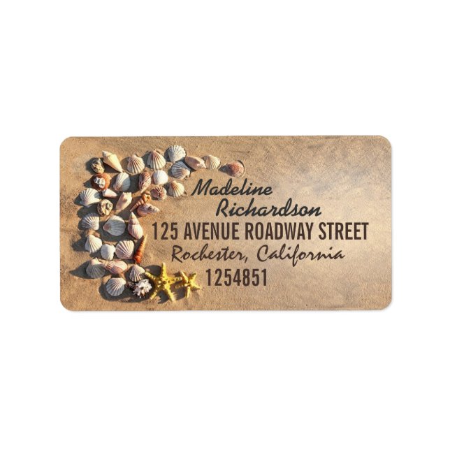 Bröllopetiketter med sjöhäckar och stjärnfisk adressetikett (Framsidan)