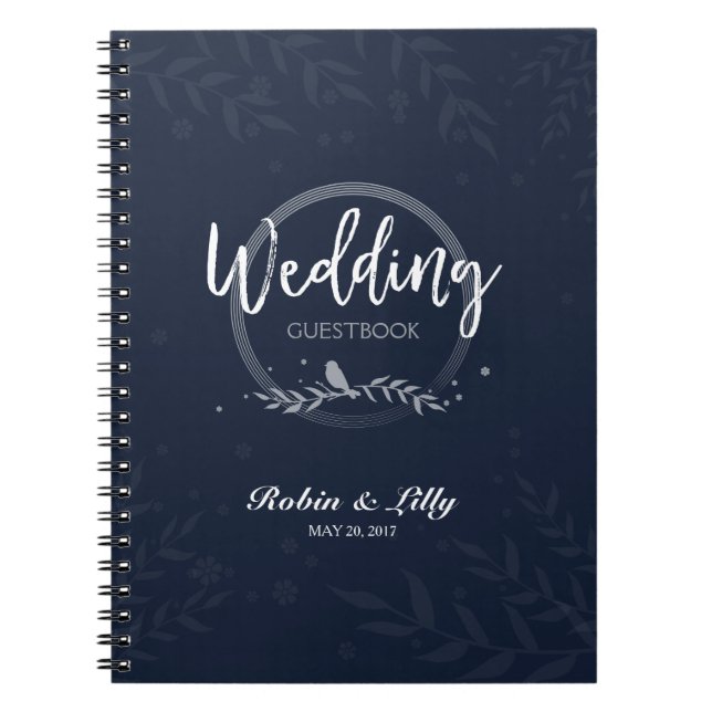 BröllopGuestbook - lantlig fågel på blom- löv Anteckningsbok Med Spiral (Framsidan)
