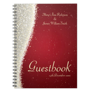 BröllopGuestbook som bländar röda Sparkles Anteckningsbok Med Spiral