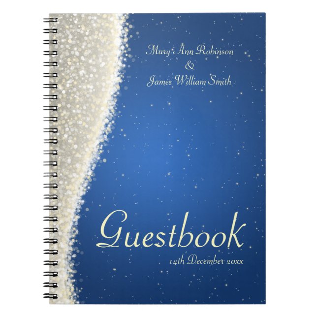 BröllopGuestbook som bländar Sparklesblått Anteckningsbok (Framsidan)
