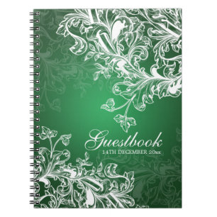 BröllopGuestbookvintage virvlar runt grönt Anteckningsbok