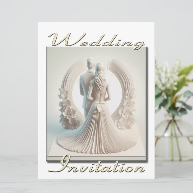 Bröllopinbjudan 3D Ett par blommor i cirkel Inbjudningar (Stående Fram)