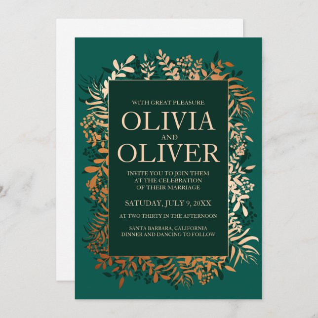 Bröllopinbjudan Emerald guld örb Inbjudningar (Fram/baksida)