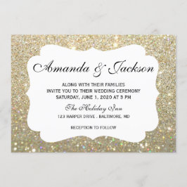 Bröllopinbjudan - Glit Fab två - guld Inbjudningar
