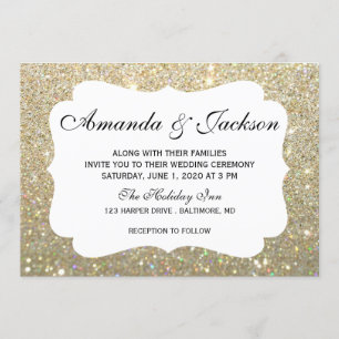 Bröllopinbjudan - Glit Fab två - guld Inbjudningar
