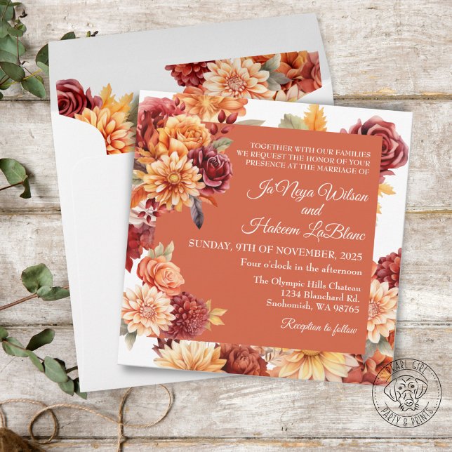 Bröllopinbjudan på Blommigten hösten - fyrkant Inbjudningar (Skapare uppladdad)