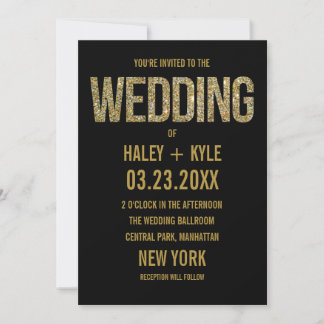 Bröllopinbjudan till Black & Guld Glitter Typograp Inbjudningar