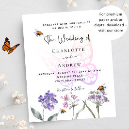 Bröllopinbjudan till Butterfly blommigt violett bu