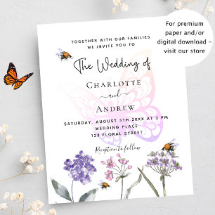 Bröllopinbjudan till Butterfly blommigt violett bu