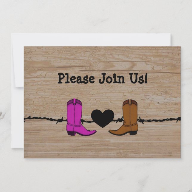 Bröllopinbjudan till hans och hennes cowboybollar inbjudningar (Framsida)