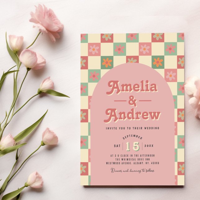 Bröllopinbjudan till Retro och Groovy Blommigt 197 Inbjudningar (Skapare uppladdad)