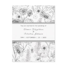 Bröllopinbjudan till svart och vit daisy