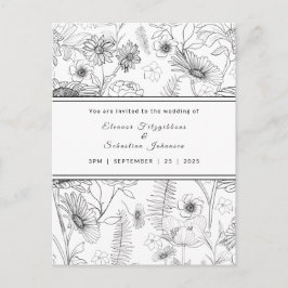Bröllopinbjudan till svart och vit daisy vykort