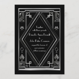 Bröllopinbjudankort, underbara Gatsby, silver, Inbjudningar