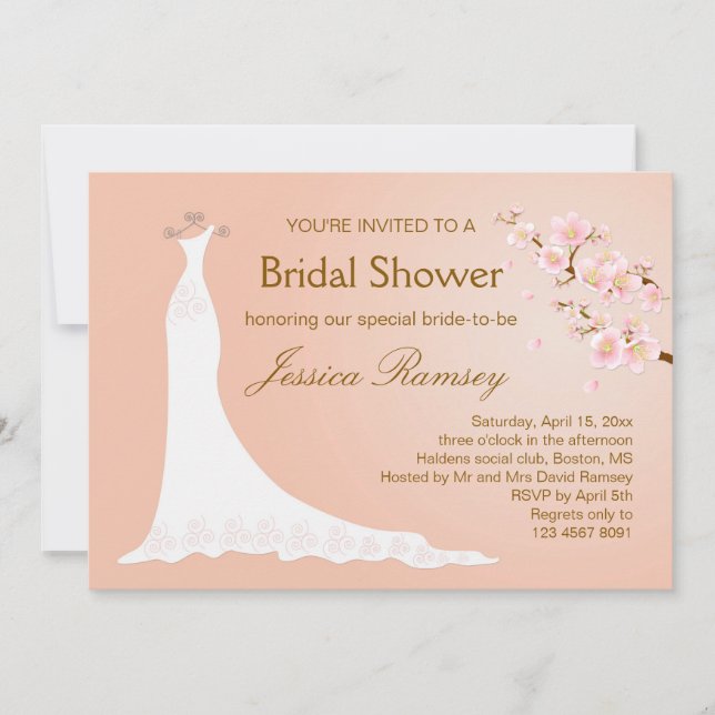 Bröllopkappa, körsbärsröd blommarmöhippa inbjudningar (Framsida)