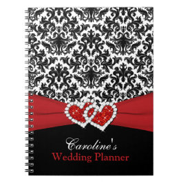 Brölloplan Black White Red Damask Anteckningsbok Med Spiral