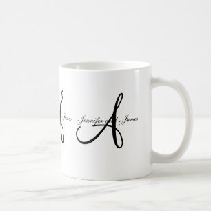 BröllopMonogram A & namn svärtar vitfavörmuggen Kaffemugg