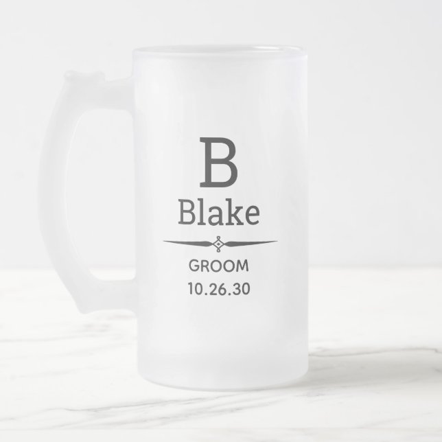 Bröllopmonogrammerad frostad glasölmugg frostat ölglas (Vänster)