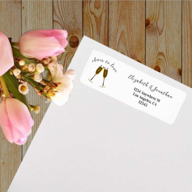 Bröllopning för ost till Kärlek Champagne Glass Returadress Etikett (Skapare uppladdad)