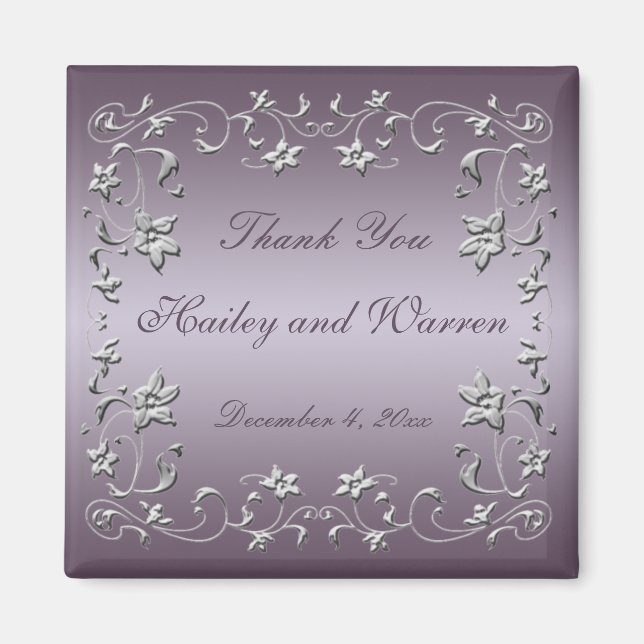 Bröllopor för plommon- och Pewter-Blommigt Magnet (Framsidan)