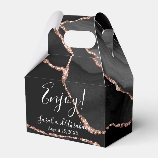 Bröllopor för svarta Agate Ro Guld Glitter Presentaskar (Framsidan Sidan)