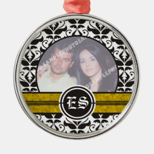 Bröllopornament för svart och vitt moderat bröllop julgransprydnad metall