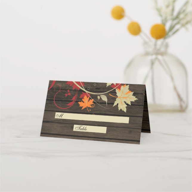 Brölloport för barn wood Rustic Fall Wedplace Card Placeringskort (Framsida)