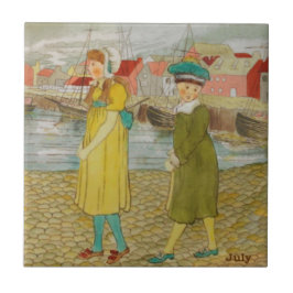 Bröllopräd Juli Hand Färgad C1885 Repro Kakelplatta