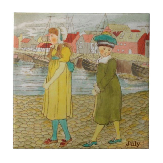 Bröllopräd Juli Hand Färgad C1885 Repro Kakelplatta (Framsidan)